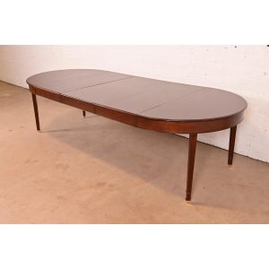 Baker Furniture Style Antique French Regency Louis XVI Mahogany Extension Dining Table, Newly Refinished