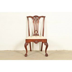 Baker Furniture Style Chippendale Carved Mahogany Side Chair or Dining Chair