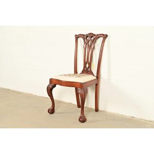 Baker Furniture Style Chippendale Carved Mahogany Side Chair or Dining Chair