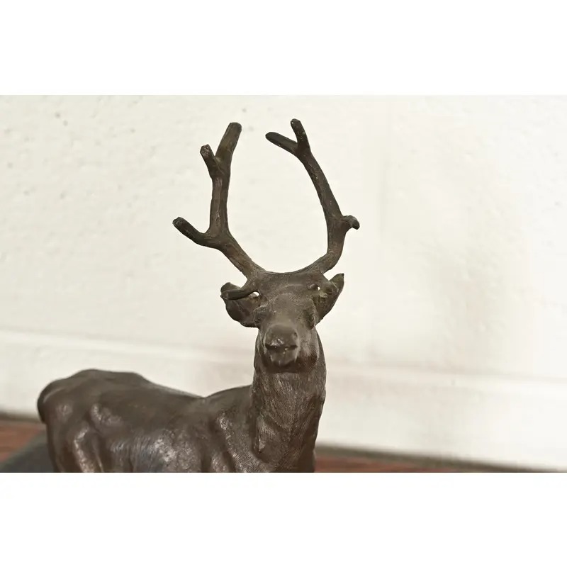 Antoine-Louis Barye Style French Art Deco Bronze Over Copper "Listening Stag" Sculpture - Image 6