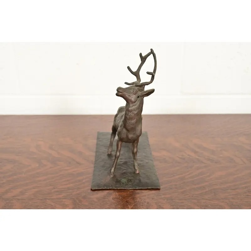 Antoine-Louis Barye Style French Art Deco Bronze Over Copper "Listening Stag" Sculpture - Image 8