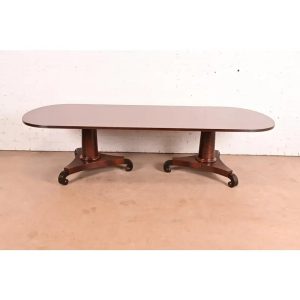 John Widdicomb Style Empire Mahogany Double Pedestal Dining Table, Newly Refinished