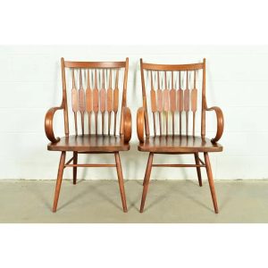 Kipp Stewart for Drexel Declaration Sculpted Walnut Armchairs, Pair