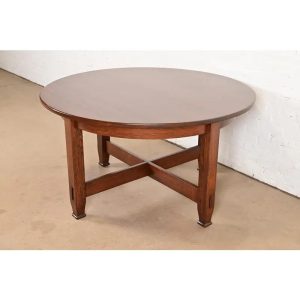 Stickley Brothers Antique Mission Oak Arts & Crafts Round Dining Table, Newly Refinished