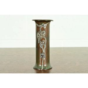 Heintz Style Arts & Crafts Sterling Silver on Bronze Vase