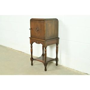 Berkey & Gay Style Antique English Tudor Carved Walnut Smoker's Stand, Circa 1920s