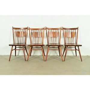 Kipp Stewart for Drexel Declaration Sculpted Walnut Dining Chairs, Set of Four