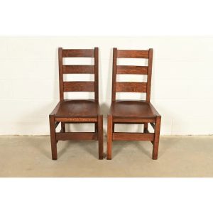 Stickley Brothers Antique Mission Oak Arts & Crafts Ladder Back Side Chairs or Dining Chairs, Newly Refinished