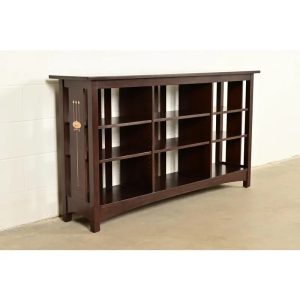 Stickley Harvey Ellis Collection Mission Arts & Crafts Inlaid Cherry Wood Slatted Triple Bookcase