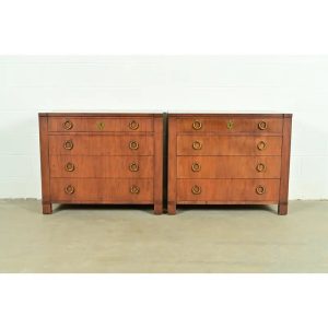 Baker Furniture French Empire Cherry Wood Dressers or Chests of Drawers, Pair