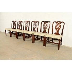 Baker Furniture Georgian Carved Mahogany Dining Chairs, Set of Six