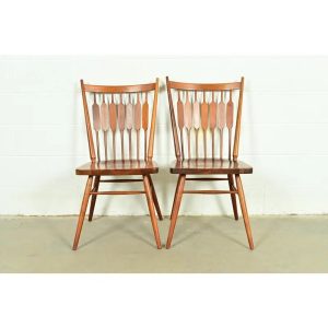Kipp Stewart for Drexel Declaration Sculpted Walnut Side Chairs or Dining Chairs, Pair