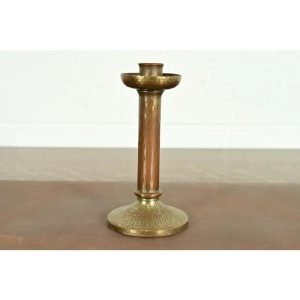Roycroft Arts & Crafts Brass Finished Hammered Copper Candlestick