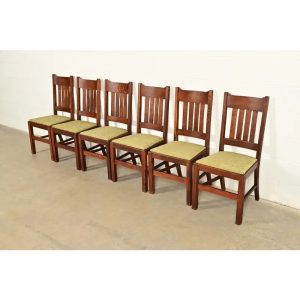 Stickley Brothers Style Antique Mission Oak Arts & Crafts Dining Chairs, Set of Six