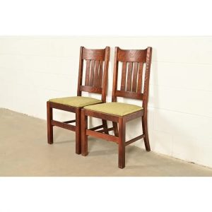 Stickley Brothers Style Antique Mission Oak Arts & Crafts Side Chairs or Dining Chairs, Pair