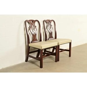 Baker Furniture Georgian Carved Mahogany Side Chairs or Dining Chairs, Pair