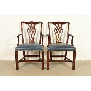 Councill Craftsmen Georgian Carved Mahogany Armchairs, Pair