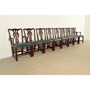 Councill Craftsmen Georgian Carved Mahogany Dining Chairs, Set of Eight