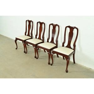 Henkel Harris Queen Anne Solid Mahogany Dining Chairs, Set of Four
