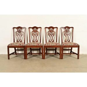 Henredon Georgian Carved Mahogany Dining Chairs, Set of Four