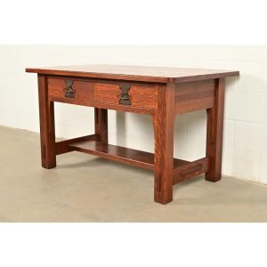 Imperial Furniture Grand Rapids Antique Mission Oak Arts & Crafts Writing Desk or Library Table, Circa 1910