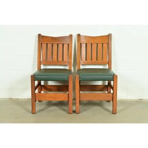 Gustav Stickley Antique Mission Oak Arts & Crafts Dining Chairs, Pair