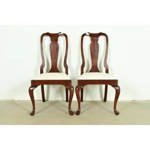 Henkel Harris Queen Anne Solid Mahogany Side Chairs or Dining Chairs, Pair