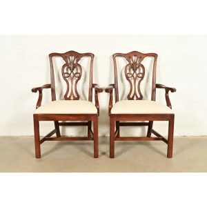Henredon Georgian Carved Mahogany Armchairs, Pair