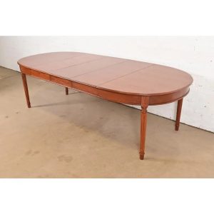 Henredon Style French Regency Louis XVI Teak Extension Dining Table, Newly Refinished