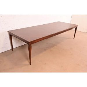 John Widdicomb French Regency Louis XVI Walnut Extension Dining Table With Parquet Top, Newly Refinished