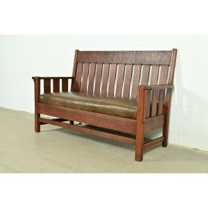 J. M. Young & Sons Antique Mission Oak Arts & Crafts Bench or Settle Sofa, Circa 1910