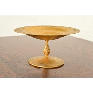 Tiffany Studios New York Bronze Doré Pedestal Bowl or Compote Dish With Abalone Inlay