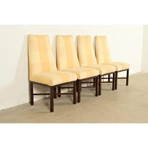 Edward Wormley for Dunbar Mid-Century Modern Walnut X-Base High Back Dining Chairs, Set of Four