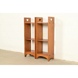 Stickley Mission Oak Arts & Crafts Cutout Bookshelves, Pair