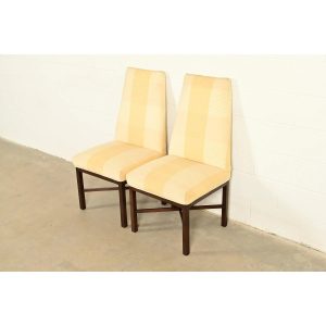Edward Wormley for Dunbar Mid-Century Modern Walnut X-Base High Back Side Chairs or Dining Chairs, Pair