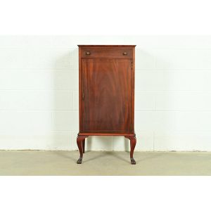 Antique Victorian Carved Inlaid Mahogany Music Cabinet, Circa 1900