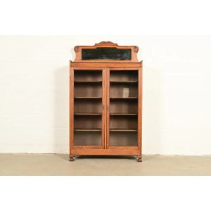 Antique Victorian Carved Oak Two-Door Bookcase, Circa 1890s