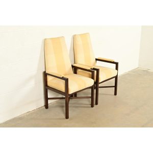 Edward Wormley for Dunbar Mid-Century Modern Walnut X-Base High Back Armchairs, Pair