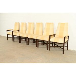 Edward Wormley for Dunbar Mid-Century Modern Walnut X-Base High Back Dining Chairs, Set of Six