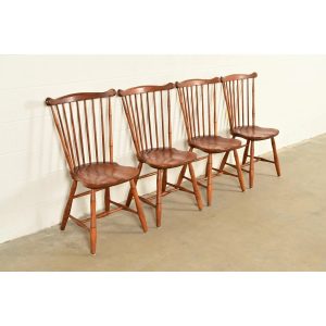 L. & J. G. Stickley American Colonial Solid Cherry Wood Spindle Back Windsor Dining Chairs, Set of Four