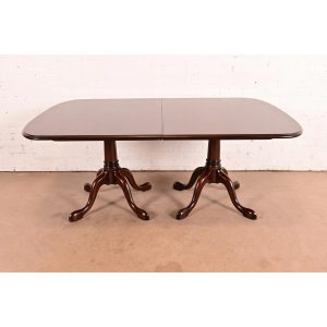 Stickley Regency Cherry Wood Double Pedestal Extension Dining Table, Newly Refinished