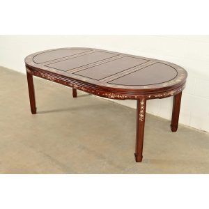 Antique Chinese Carved Rosewood Extension Dining Table With Mother of Pearl Inlay, Circa 1890s