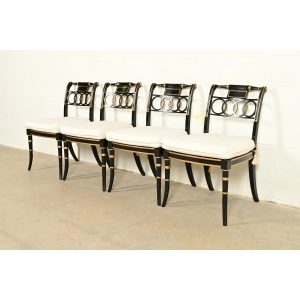 Baker Furniture Historic Charleston Regency Ebonized and Gold Gilt Dining Chairs, Set of Four