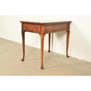 Baker Furniture Queen Anne Walnut and Burl Wood Tea Table