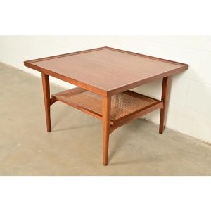 Kipp Stewart for Drexel Declaration Mid-Century Modern Walnut and Cane Two-Tier Coffee Table, 1961