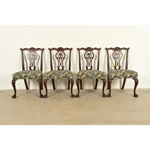 Romweber Antique Chippendale Carved Mahogany Dining Chairs, Set of Four