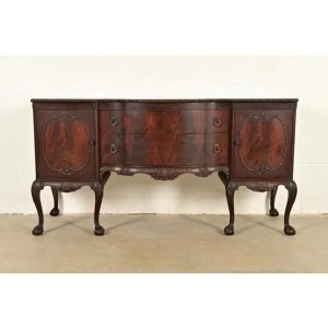 Romweber Antique Chippendale Flame Mahogany Serpentine Front Sideboard Credenza, Circa 1920s