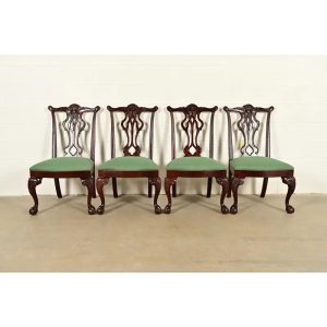 Thomasville Chippendale Carved Mahogany Dining Chairs, Set of Four