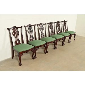 Thomasville Chippendale Carved Mahogany Dining Chairs, Set of Six