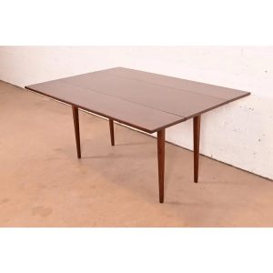 Jack Cartwright for Founders Mid-Century Modern Walnut Drop-Leaf Harvest Dining Table, Newly Refinished